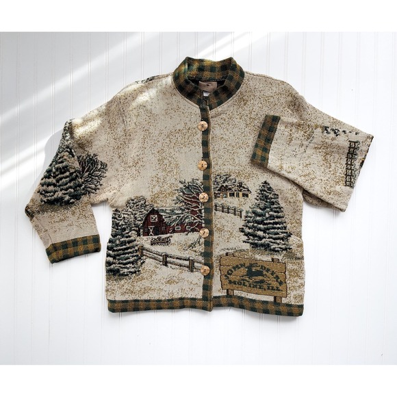 vtg‎ John Deere Scene Weavers country farm tractor woven tapestry jacket coat - Picture 2 of 8
